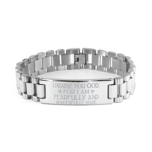 Motivational Christian Stainless Steel Bracelet, I praise you God, for I am fearfully and wonderfully made., Inspirational Christmas , Family, Anniversary  Gifts For Christian Men, Women, Girls & Boys