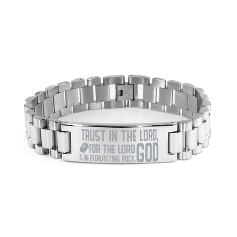Image of Motivational Christian Stainless Steel Bracelet, Trust in the Lord forever, for the Lord God is an everlasting rock., Inspirational Christmas , Family, Anniversary  Gifts For Christian Men, Women, Girls & Boys