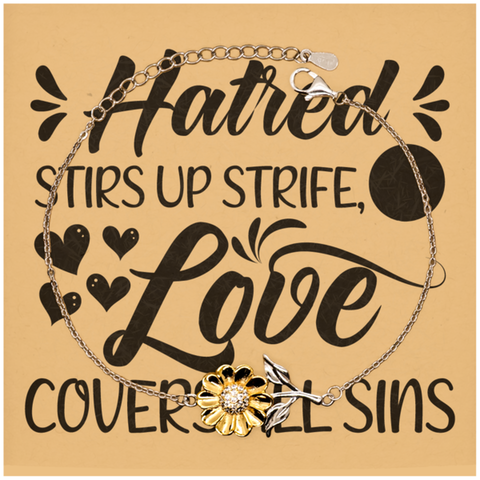 Image of Motivational Christian Stainless Steel Bracelet, Hatred stirs up strife, but love covers all sins., Inspirational Christmas , Family, Anniversary  Gifts For Christian Men, Women, Girls & Boys