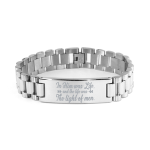 Motivational Christian Stainless Steel Bracelet, In Him was life, and the life was the light of men., Inspirational Christmas , Family, Anniversary  Gifts For Christian Men, Women, Girls & Boys