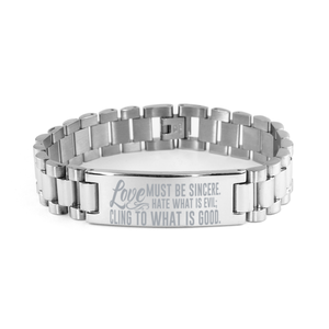 Motivational Christian Stainless Steel Bracelet, Love must be sincere. Hate what is evil; cling to what is good., Inspirational Christmas , Family, Anniversary  Gifts For Christian Men, Women, Girls & Boys