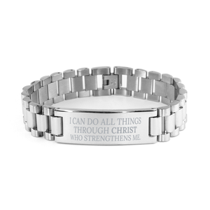 Motivational Christian Stainless Steel Bracelet, I can do all things through Christ who strengthens me., Inspirational Christmas , Family, Anniversary  Gifts For Christian Men, Women, Girls & Boys