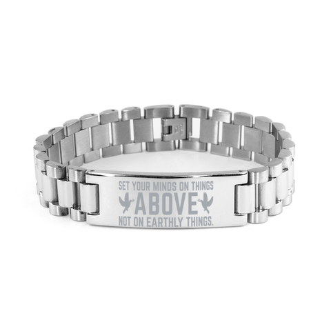 Image of Motivational Christian Stainless Steel Bracelet, Set your minds on things above, not on earthly things., Inspirational Christmas , Family, Anniversary  Gifts For Christian Men, Women, Girls & Boys