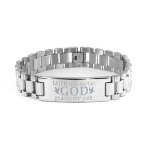 Motivational Christian Stainless Steel Bracelet, Faith tells me that God guards my path., Inspirational Christmas , Family, Anniversary  Gifts For Christian Men, Women, Girls & Boys