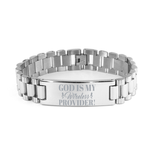 Motivational Christian Stainless Steel Bracelet, God is my wireless provider!, Inspirational Christmas , Family, Anniversary  Gifts For Christian Men, Women, Girls & Boys