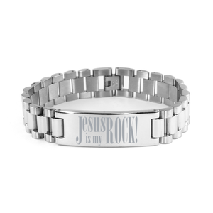 Motivational Christian Stainless Steel Bracelet, Jesus Is My Rock!, Inspirational Christmas , Family, Anniversary  Gifts For Christian Men, Women, Girls & Boys