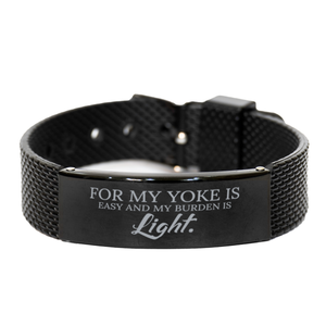 Motivational Christian Black Shark Mesh Bracelet, For my yoke is easy and my burden is light., Inspirational Christmas , Family, Anniversary  Gifts For Christian Men, Women, Girls & Boys