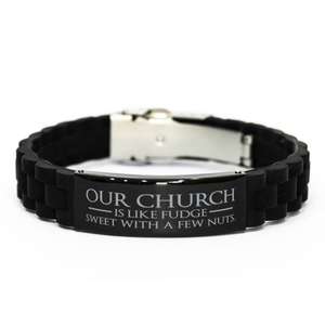 Motivational Christian Bracelet, Our church is like fudge: sweet with a few nuts., Inspirational Christmas , Family, Anniversary  Gifts For Christian Men, Women, Girls & Boys