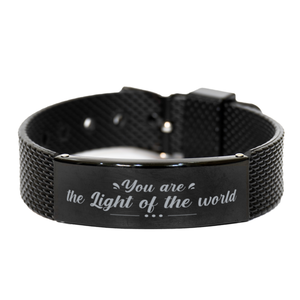 Motivational Christian Black Shark Mesh Bracelet, You are the light of the world. , Inspirational Christmas , Family, Anniversary  Gifts For Christian Men, Women, Girls & Boys