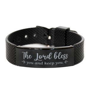 Motivational Christian Black Shark Mesh Bracelet, The Lord bless you and keep you. , Inspirational Christmas , Family, Anniversary  Gifts For Christian Men, Women, Girls & Boys