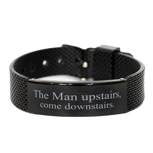 Motivational Christian Black Shark Mesh Bracelet, The Man upstairs, came downstairs., Inspirational Christmas , Family, Anniversary  Gifts For Christian Men, Women, Girls & Boys