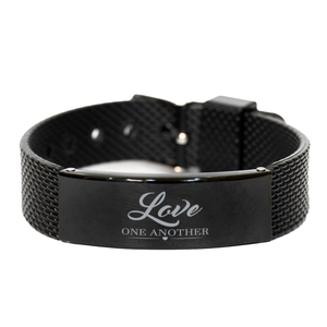 Motivational Christian Black Shark Mesh Bracelet, Love one another , Inspirational Christmas , Family, Anniversary  Gifts For Christian Men, Women, Girls & Boys