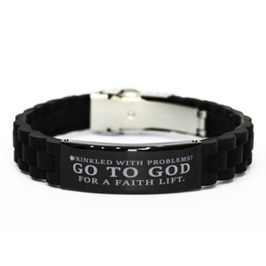 Motivational Christian Bracelet, Wrinkled with problems? Go to God for a faith lift., Inspirational Christmas , Family, Anniversary  Gifts For Christian Men, Women, Girls & Boys