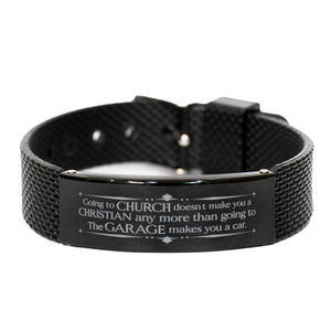 Motivational Christian Black Shark Mesh Bracelet, Going to church doesn