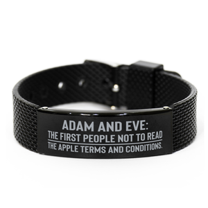 Motivational Christian Black Shark Mesh Bracelet, Adam and Eve: The first people not to read the Apple terms and conditions., Inspirational Christmas , Family, Anniversary  Gifts For Christian Men, Women, Girls & Boys