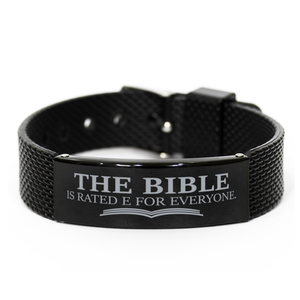 Motivational Christian Black Shark Mesh Bracelet, The Bible is rated E for everyone., Inspirational Christmas , Family, Anniversary  Gifts For Christian Men, Women, Girls & Boys