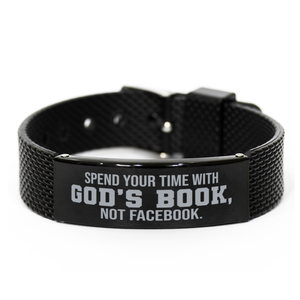 Motivational Christian Black Shark Mesh Bracelet, Spend your time with God