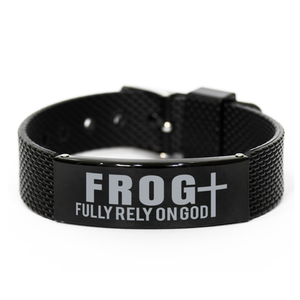 Motivational Christian Black Shark Mesh Bracelet, FROG