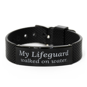 Motivational Christian Black Shark Mesh Bracelet, My lifeguard walked on water., Inspirational Christmas , Family, Anniversary  Gifts For Christian Men, Women, Girls & Boys