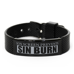 Motivational Christian Black Shark Mesh Bracelet, Son screen prevents sin burn., Inspirational Christmas , Family, Anniversary  Gifts For Christian Men, Women, Girls & Boys