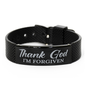 Motivational Christian Black Shark Mesh Bracelet, Thank God I