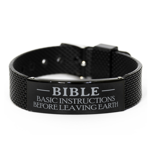 Motivational Christian Black Shark Mesh Bracelet, BIBLE