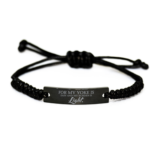Motivational Christian Black Rope Bracelet, For my yoke is easy and my burden is light., Inspirational Christmas , Family, Anniversary  Gifts For Christian Men, Women, Girls & Boys
