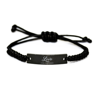 Motivational Christian Black Rope Bracelet, Love one another , Inspirational Christmas , Family, Anniversary  Gifts For Christian Men, Women, Girls & Boys – front view