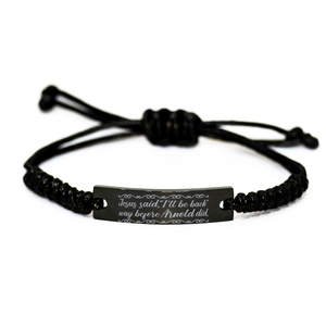 Motivational Christian Black Rope Bracelet, Jesus said,  – front view