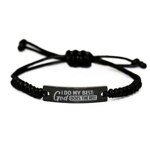 Motivational Christian Black Rope Bracelet, I do my best; God does the rest., Inspirational Christmas , Family, Anniversary  Gifts For Christian Men, Women, Girls & Boys – front view