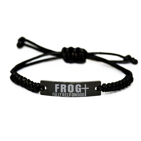 Image of Motivational Christian Black Rope Bracelet, FROG  – front view