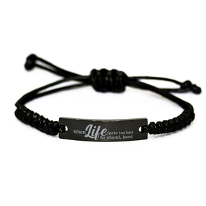Motivational Christian Black Rope Bracelet, When life gets too hard to stand, kneel., Inspirational Christmas , Family, Anniversary  Gifts For Christian Men, Women, Girls & Boys – front view