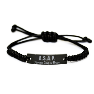 Motivational Christian Black Rope Bracelet, a.s.a.p.  – front view