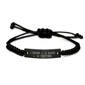 Motivational Christian Black Rope Bracelet, 1 cross + 3 nails = 4 given., Inspirational Christmas , Family, Anniversary  Gifts For Christian Men, Women, Girls & Boys – front view