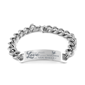 Motivational Christian Stainless Steel Bracelet, You shall love your neighbor as yourself. , Inspirational Christmas , Family, Anniversary  Gifts For Christian Men, Women, Girls & Boys – front view