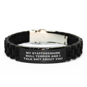 Staffordshire Bull Terrier Dog Gifts from Men to Friends, Funny Quote Glide lock Clasp Jewelry for Graduation Unique Gifts, Adjustable Black Stainless Steel Silicone Pendant - Image 1