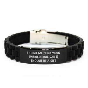 Funny Unbiological Dad Gifts from Men, Unique Graduation Gifts for Unbiological Dad, Glide lock Clasp Black Stainless Steel Adjustable Silicone Bracelet - Image 1