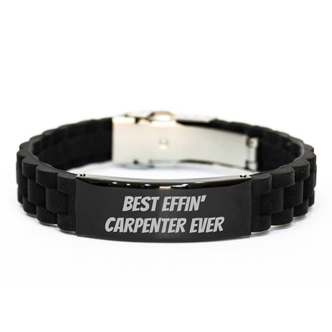 Image of Best Effin' Carpenter Ever Glide lock Clasp Birthday Unique Gift for Men, Funny Carpenter Enthusiast Jewelry, Gifts from Friends, Adjustable Silver Black Stainless Steel Silicone - 9.05-inch - Image 1