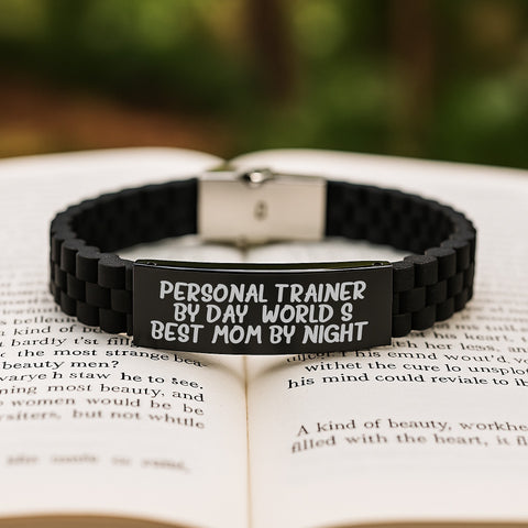 Image of Personal Trainer Gifts By Day, World's Best Mom By Night. Glide lock Clasp Birthday Jewelry, Adjustable Black Stainless Steel Silicone Silver Gift for Personal Trainer Friends - Image 2