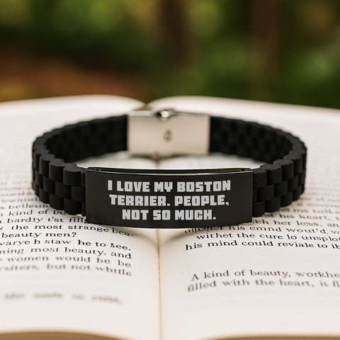 Image of Funny Boston Terrier Dog Gifts, 'I Love My Boston Terrier. People, Not So Much.' Glide lock Clasp Bracelet for Birthday from Friends, Coworkers, Family - Image 2