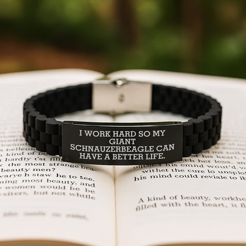 Image of Giant Schnauzer Dog Lover's Gifts from Friends for Birthday - Inspirational Quote Glide lock Clasp Bracelet, Adjustable Black Stainless Steel Silicone - Image 2