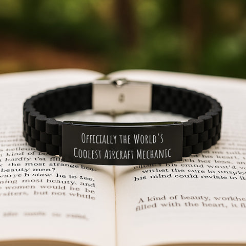Image of Funny Gifts from Friends for Aircraft Mechanic, 'Officially The World's Coolest Aircraft Mechanic' Glide lock Clasp Bracelet, Christmas Unique Gifts - Image 2