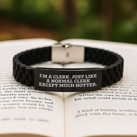 Image of Funny Clerk Quotes Gifts from Friends for Men Clerks - Glide lock Clasp Adjustable Black Silver Stainless Steel Silicone Graduation Unique Gifts - Image 2