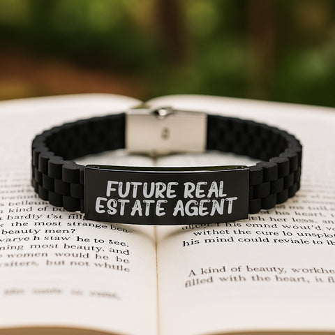 Image of Funny Real Estate Agent Quotes, Adjustable Glide lock Clasp Black Stainless Steel Bracelet, Gifts from Men to Future Real Estate Agent Graduates - Image 2