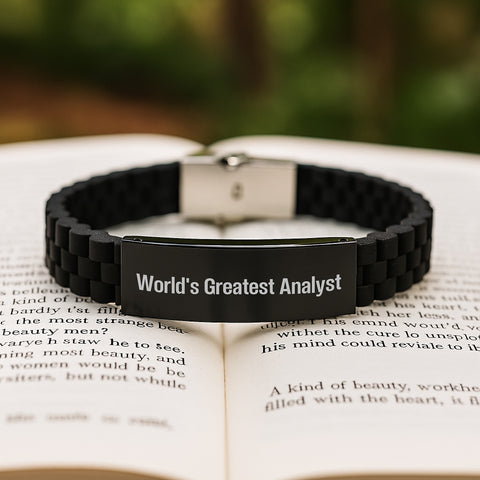 Image of Funny Quotes for Analysts, World's Greatest Analyst Glide lock Clasp Birthday Unique Gifts from Friends, Adjustable Silicone and Stainless Steel Men's Jewelry - Image 2