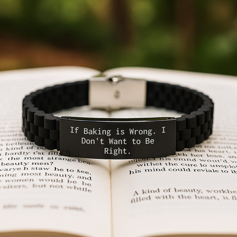 Image of Funny Baking Quotes Birthday Unique Gifts for Friends from Women Glide lock Clasp Bracelet, Inspirational, Cute, Black Stainless Steel, Silicone, Adjustable, Birthday Wishes - Image 2