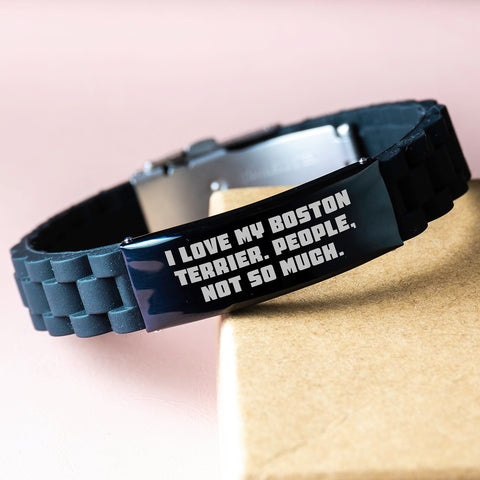 Image of Funny Boston Terrier Dog Gifts, 'I Love My Boston Terrier. People, Not So Much.' Glide lock Clasp Bracelet for Birthday from Friends, Coworkers, Family - Image 3