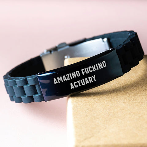 Image of Unique Actuary Profession Funny Gift for Actuaries Graduation - Adjustable Glide lock Clasp Bracelet in Black Silver Metal with Silicone, Gifts from Friends - Image 3
