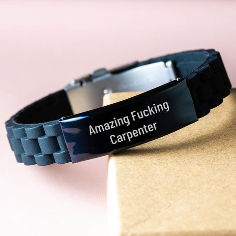 Image of Funny Carpenter Gifts from Friends for a Graduation Unique Accessory Glide lock Clasp Bracelet, 'Amazing F--king Carpenter' Quote - Image 3