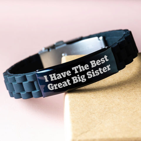 Image of Funny Big Sister Gifts from Men - Glide lock Clasp Adjustable Black Stainless Steel Silicone Bracelet with Quote 'I Have The Best Great Big Sister' for Graduation - Gifts for Big Sisters - Image 3